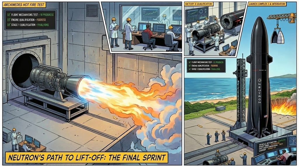 A comic style representation of Rocket Lab's Neutron Rocket development